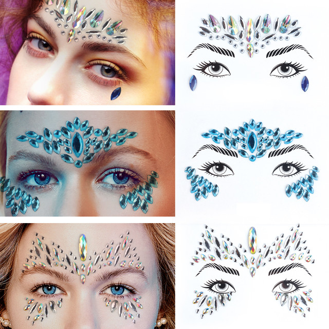 1pc Face Jewels Crystal Body Art Stickers MakeUp Face Gems Glitter  Rhinestones Face Sticker with Rhinestones for Festival Party